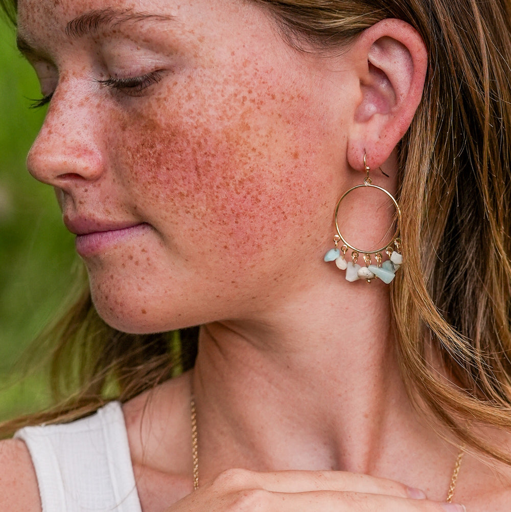 Circle Earrings with Tumbled Stone Cluster - Turquoise, Grey, Mint or Natural