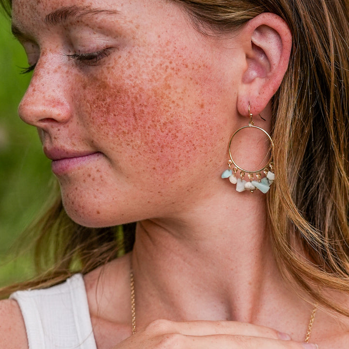Circle Earrings with Tumbled Stone Cluster - Turquoise, Grey, Mint or Natural