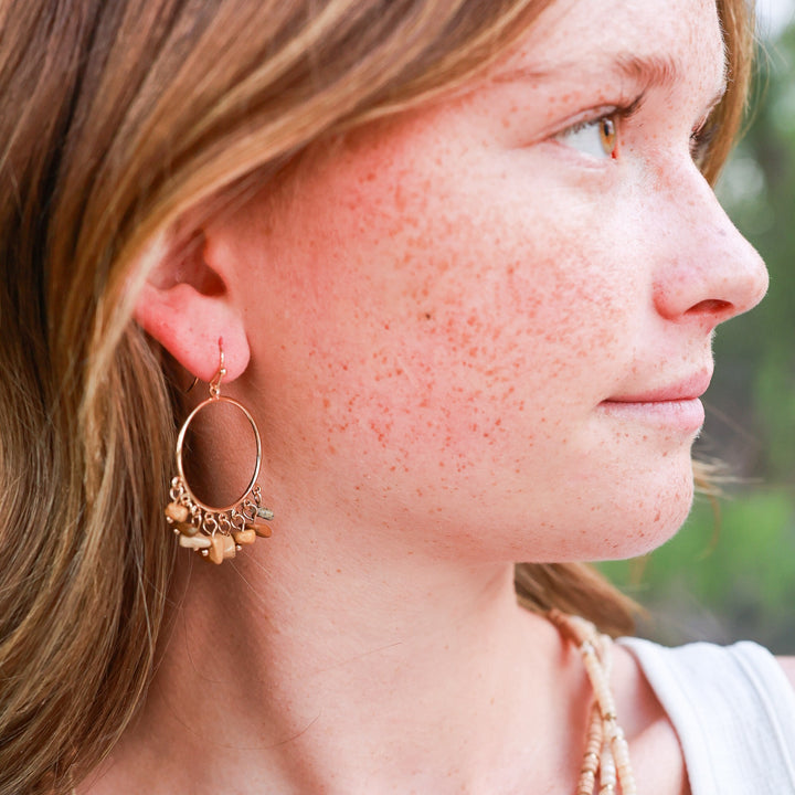 Circle Earrings with Tumbled Stone Cluster - Turquoise, Grey, Mint or Natural