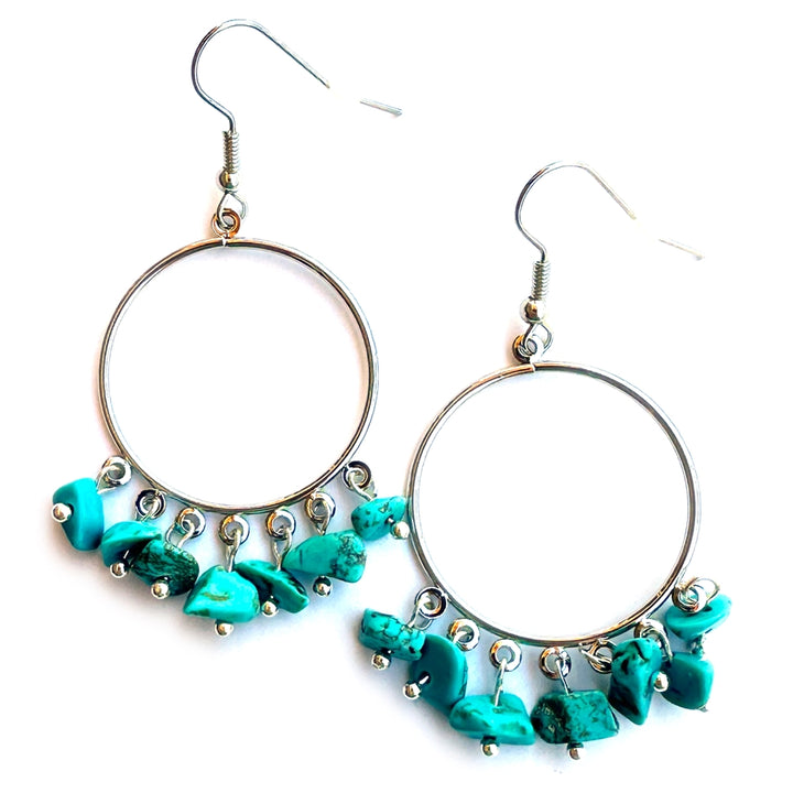 Circle Earrings with Tumbled Stone Cluster - Turquoise, Grey, Mint or Natural