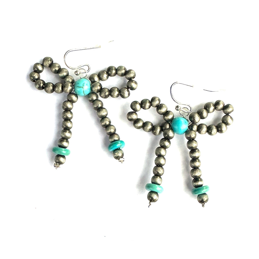 Navajo Pearl and Turquoise Bow Earrings - Turquoise or Ivory