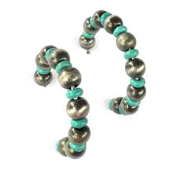 Navajo Pearl & Bead Hoop Earrings - Turquoise