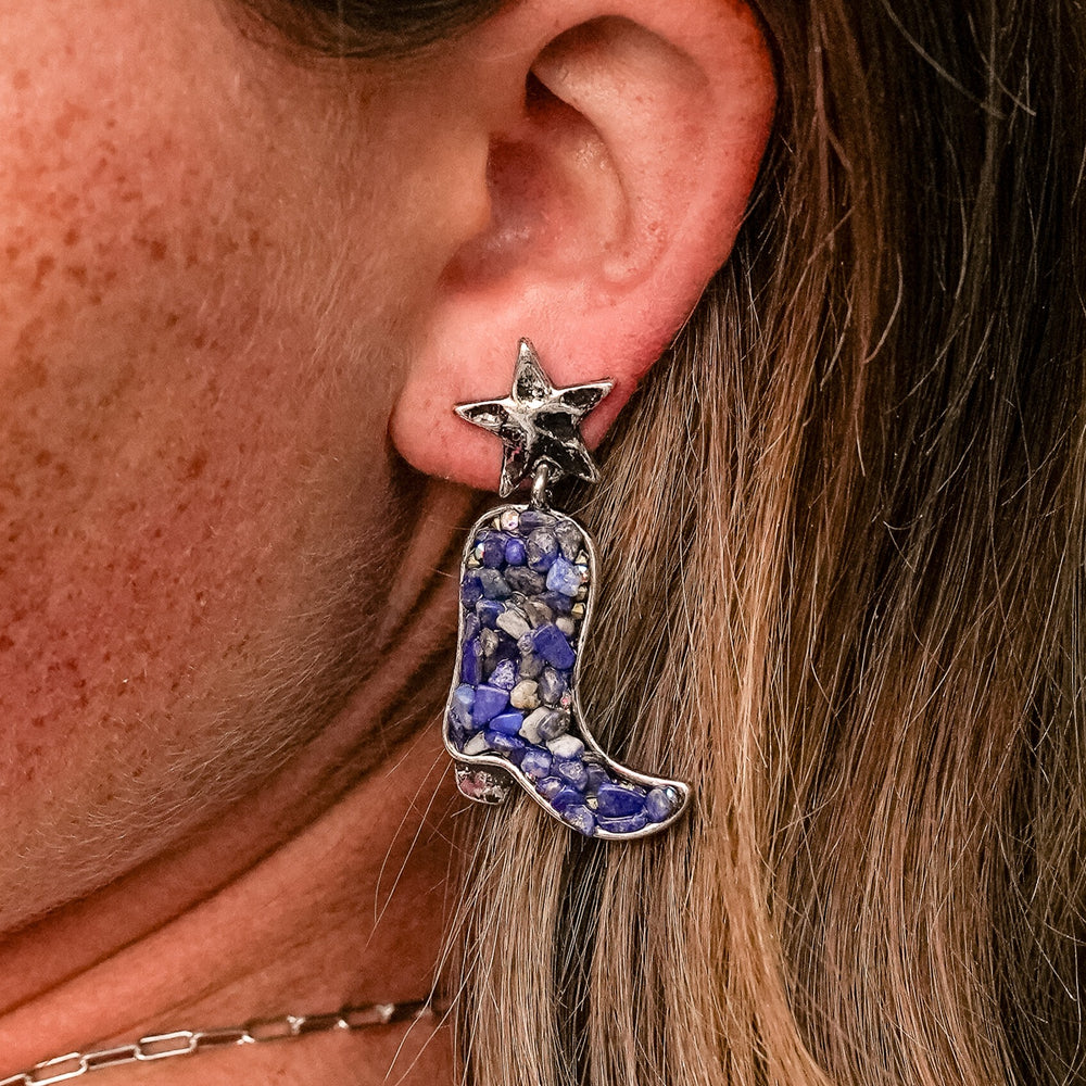 Tumbled Stone Cowboy Boot Earrings - Turquoise