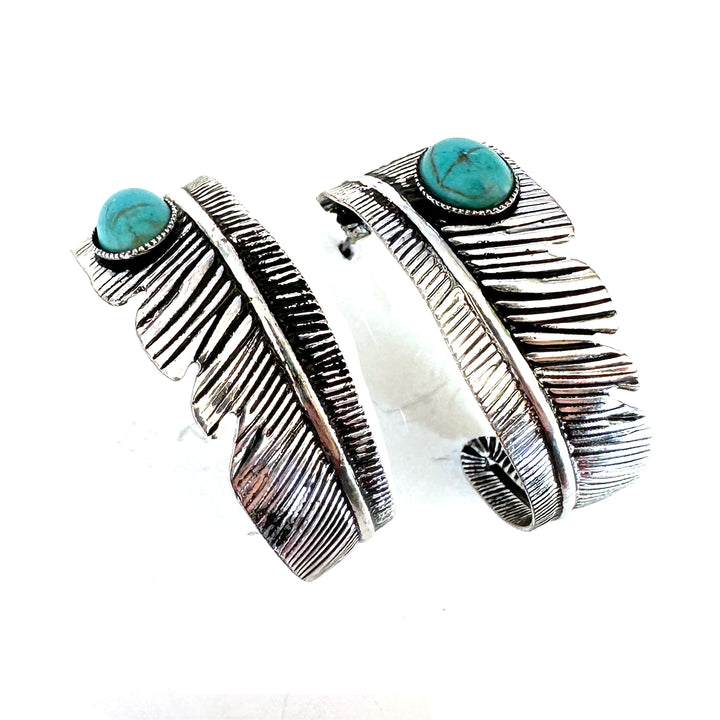 Feather Hoop with Turquoise Accent - Copper or Silver - Wyo-Horse - cheap cowgirl western fashion jewelry