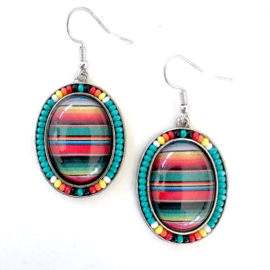 Seed Bead Oval Earrings - Leopard or Serape - Wyo-Horse - cheap cowgirl western fashion jewelry