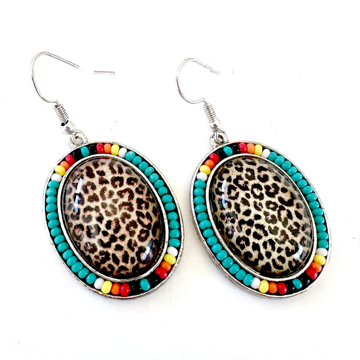 Seed Bead Oval Earrings - Leopard or Serape - Wyo-Horse - cheap cowgirl western fashion jewelry