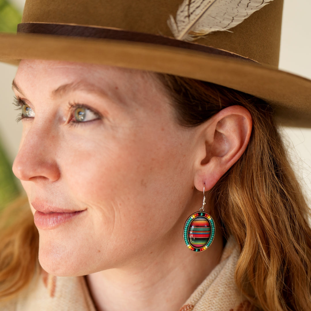 Seed Bead Oval Earrings - Leopard or Serape - Wyo-Horse - cheap cowgirl western fashion jewelry