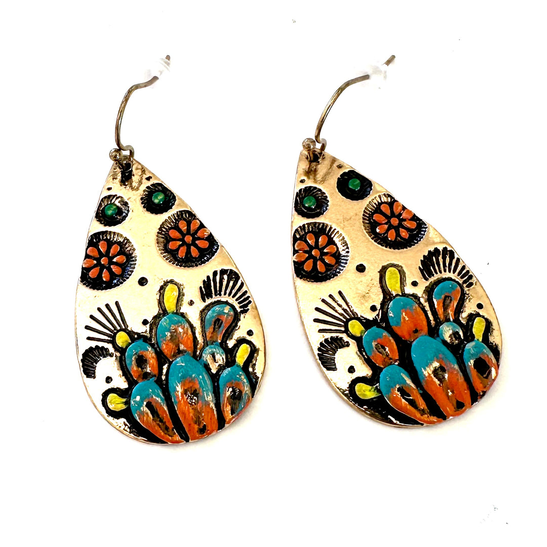 Painted Prickly Pear Earrings - Gold or Silver - Wyo-Horse - cheap cowgirl western fashion jewelry