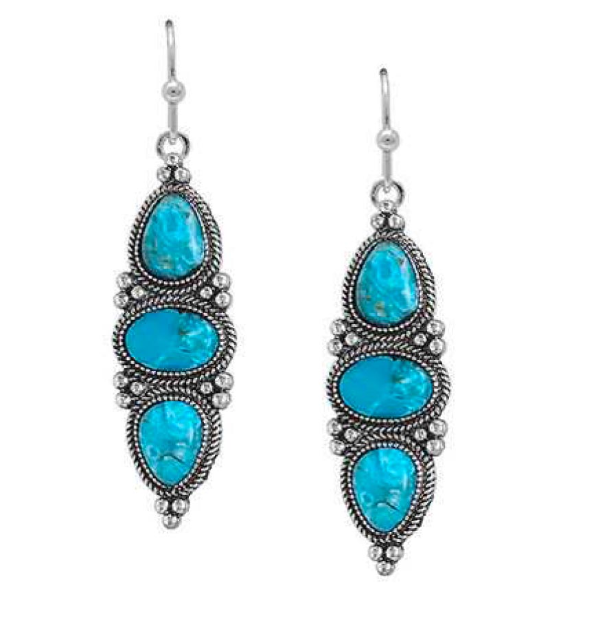 Triple Turquoise Stone Earrings - Wyo-Horse - cheap cowgirl western fashion jewelry