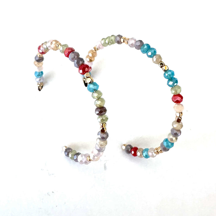 Glass Bead Hoops - Turquoise Green, Grey, Natural, Multi - Wyo-Horse - cheap cowgirl western fashion jewelry