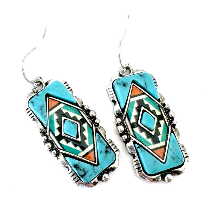 Silversmith Turquoise Inlayed Pattern Earrings - Wyo-Horse - cheap cowgirl western fashion jewelry