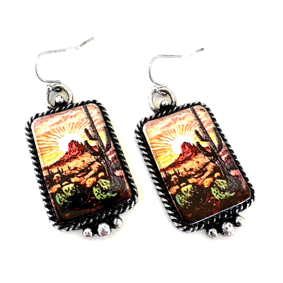 Southwestern Sunset Illustrated Earrings - Wyo-Horse - cheap cowgirl western fashion jewelry
