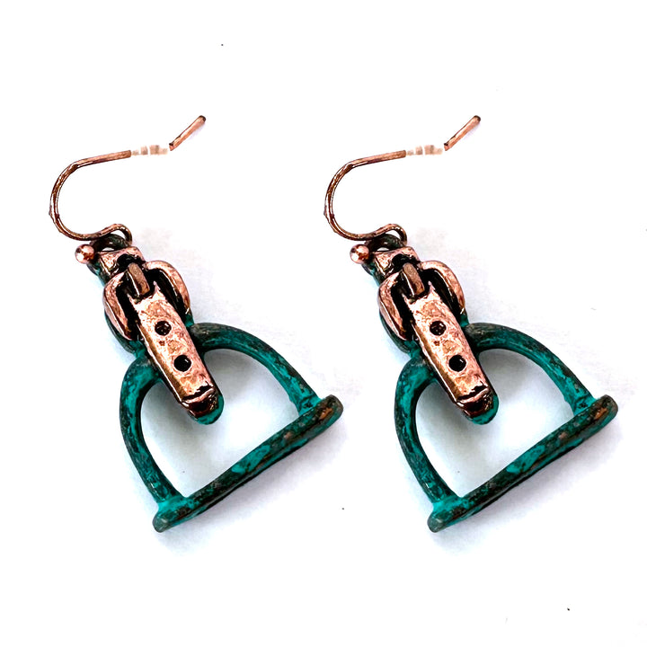 Two Tone Stirrup Earring Studs Gold / Silver or Copper/Patina - Wyo-Horse - cheap cowgirl western fashion jewelry