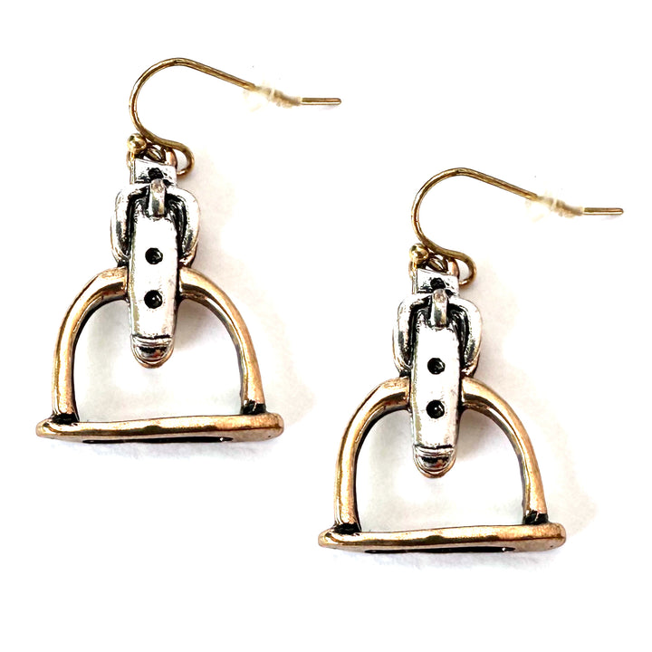 Two Tone Stirrup Earring Studs Gold / Silver or Copper/Patina - Wyo-Horse - cheap cowgirl western fashion jewelry