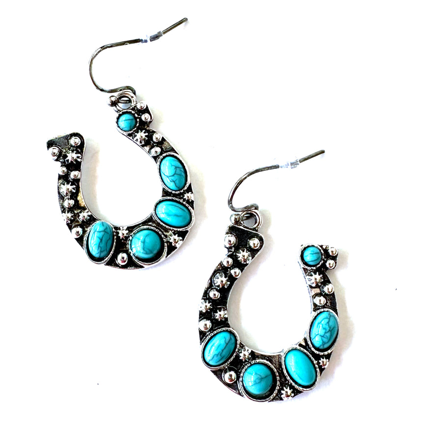 Turquoise Stoned Horseshoe Earrings - Wyo-Horse - cheap cowgirl western fashion jewelry