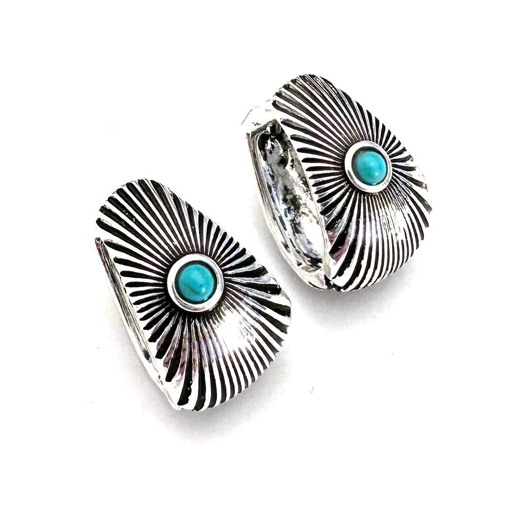 Shining Earrings with Turquoise Center - Wyo-Horse - cheap cowgirl western fashion jewelry