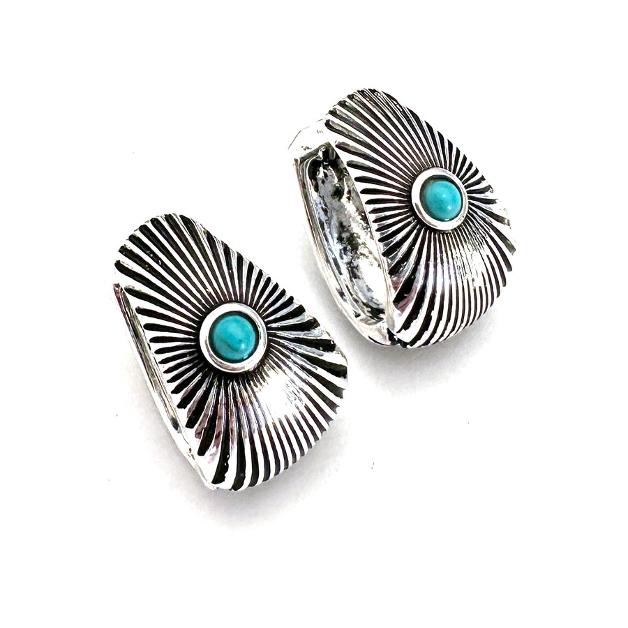 Shining Earrings with Turquoise Center - Wyo-Horse - cheap cowgirl western fashion jewelry