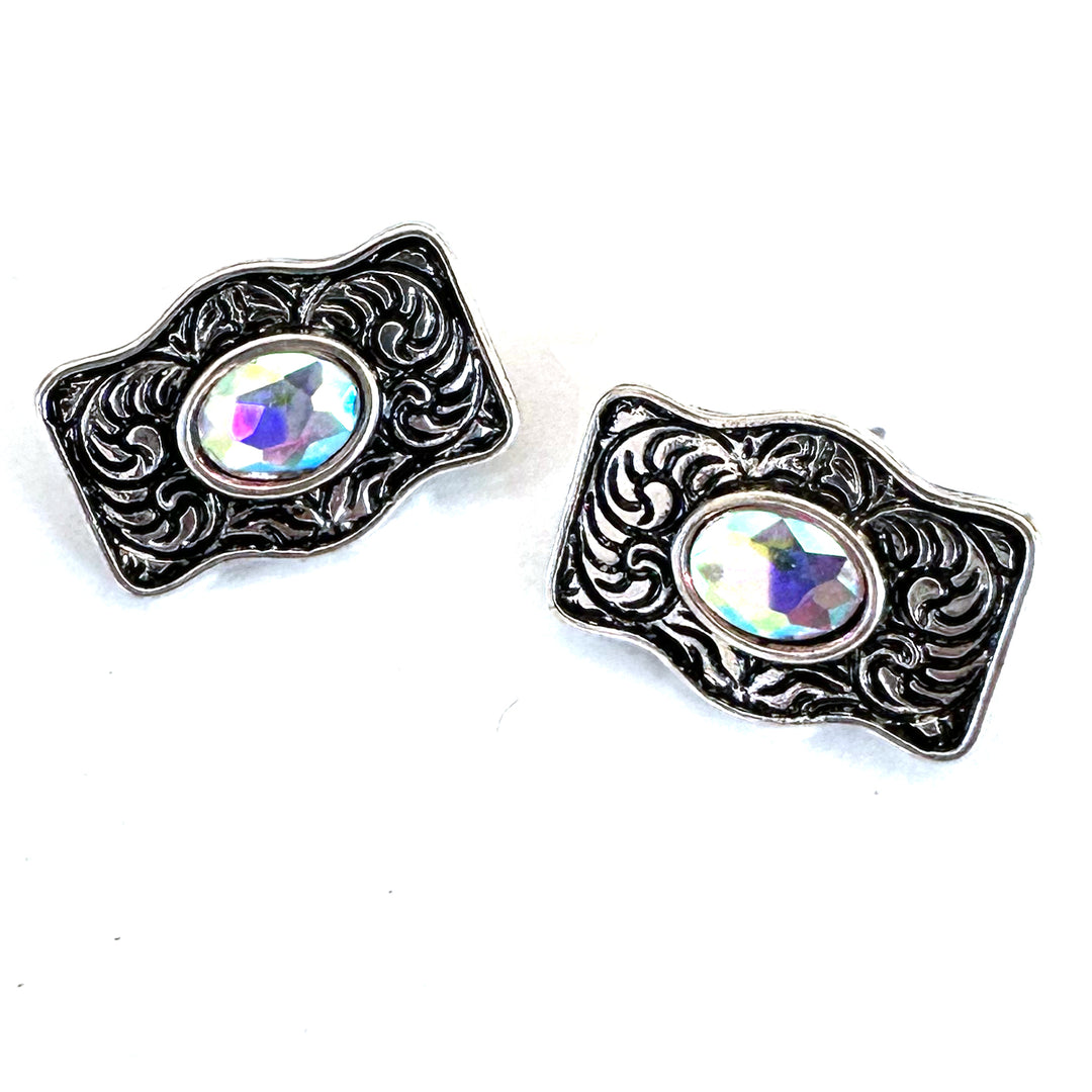 Small Buckle Earrings AB Rhinestone or Turquoise Stones - Wyo-Horse - cheap cowgirl western fashion jewelry