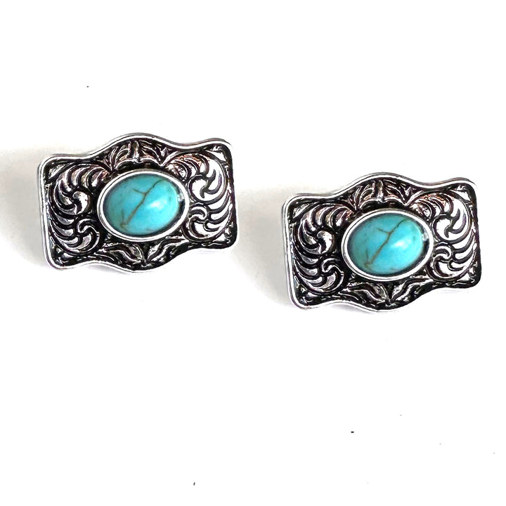 Small Buckle Earrings AB Rhinestone or Turquoise Stones - Wyo-Horse - cheap cowgirl western fashion jewelry