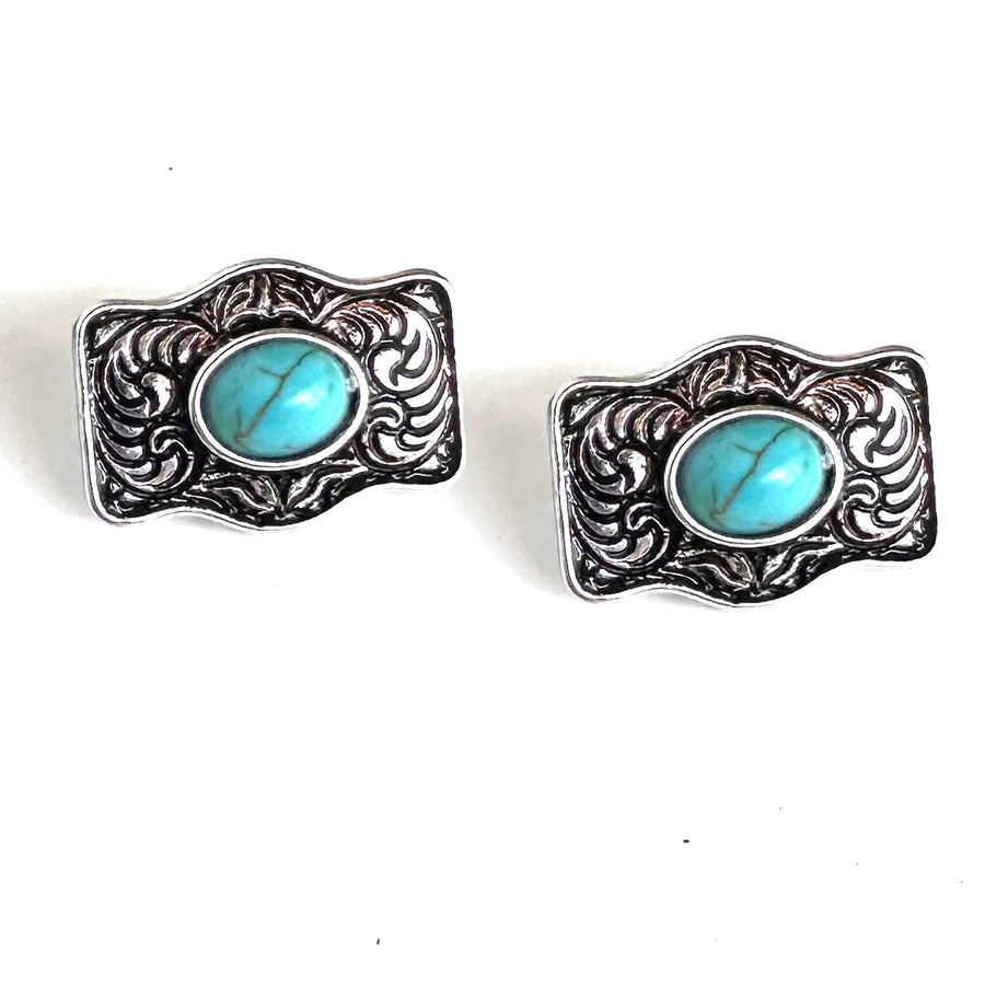 Small Buckle Earrings AB Rhinestone or Turquoise Stones - Wyo-Horse - cheap cowgirl western fashion jewelry