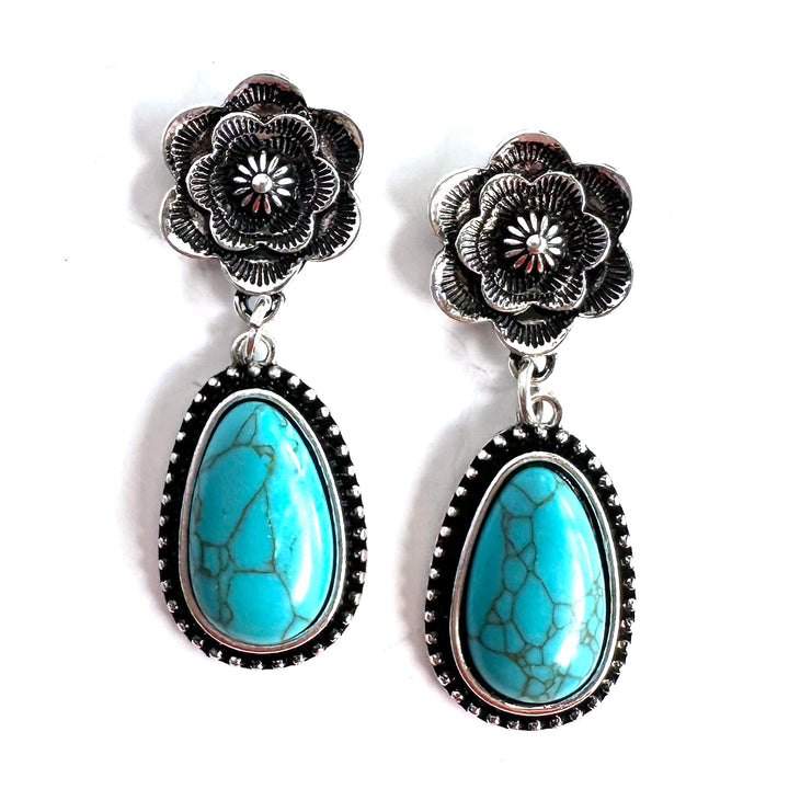 Blossom and Turquoise Drop Earrings - Wyo-Horse - cheap cowgirl western fashion jewelry