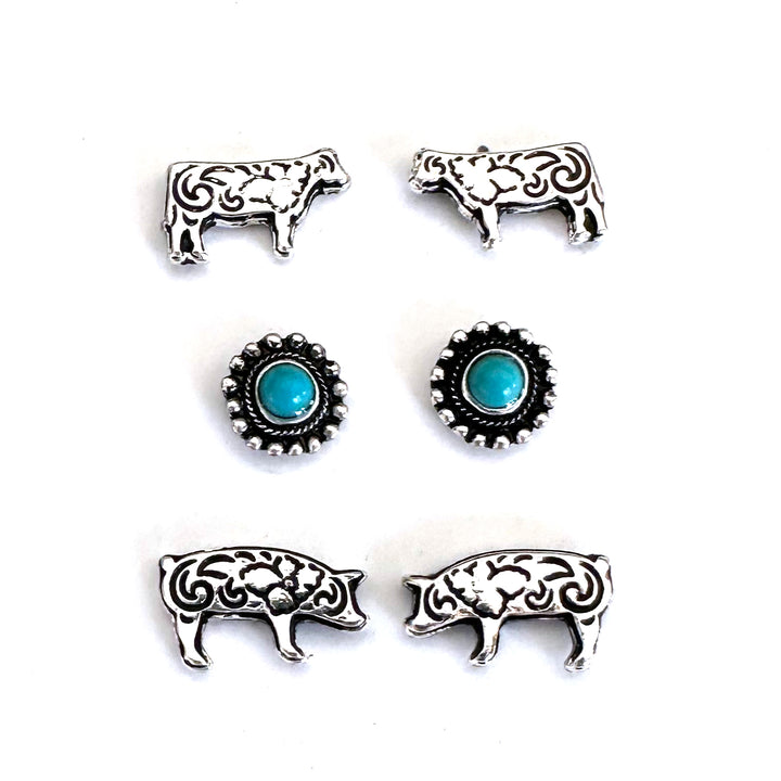 3 Pack Earrings Farm Theme - Wyo-Horse - cheap cowgirl western fashion jewelry