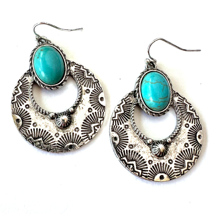 Fan Shape Turquoise Dangle Earrings - Wyo-Horse - cheap cowgirl western fashion jewelry