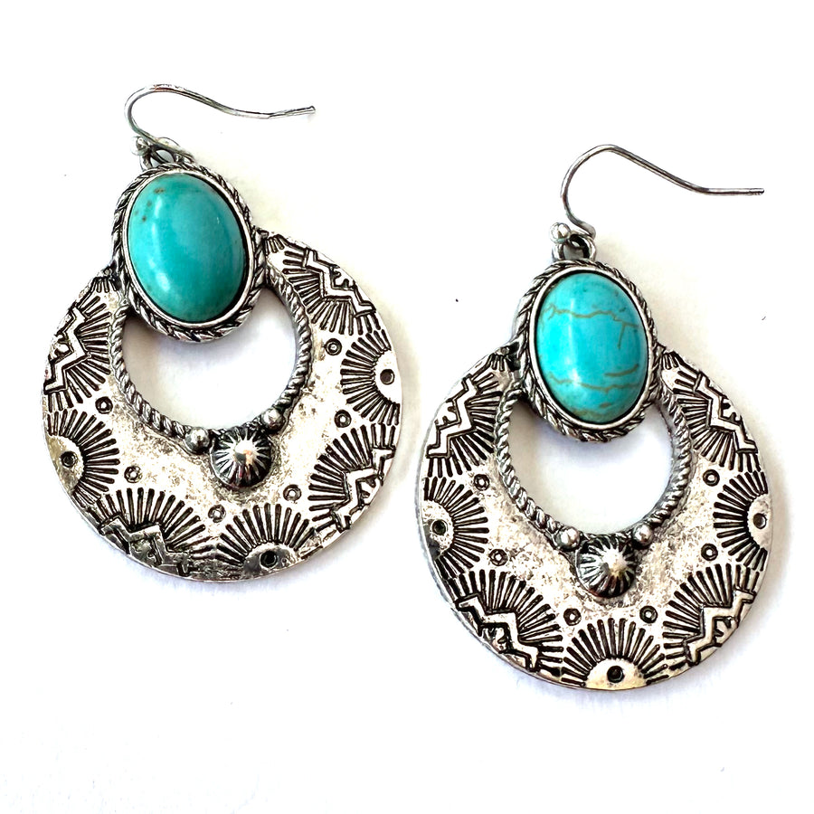 Fan Shape Turquoise Dangle Earrings - Wyo-Horse - cheap cowgirl western fashion jewelry