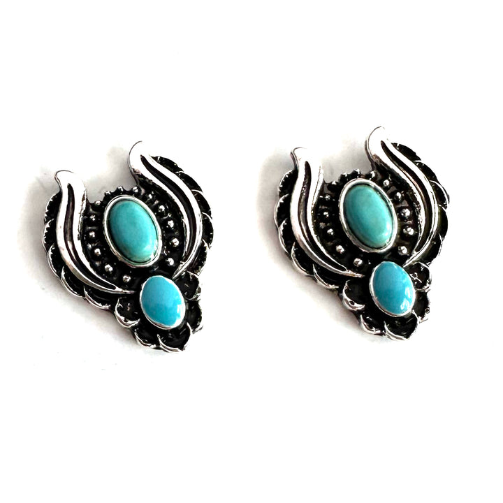Turquoise Blossom Stud Earrings - Wyo-Horse - cheap cowgirl western fashion jewelry