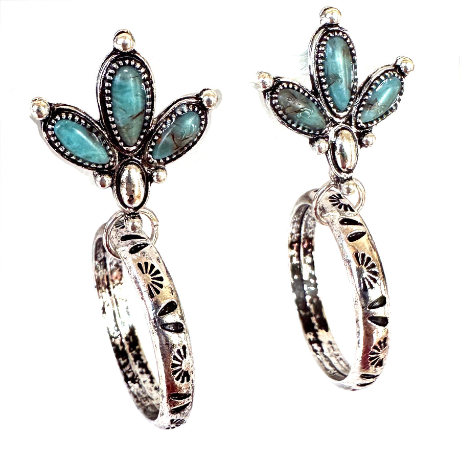 Triple Turquoise Hoop Stud Earrings - Wyo-Horse - cheap cowgirl western fashion jewelry