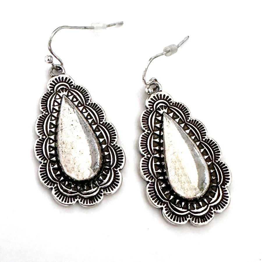 Simple Silver Western Teardrop Earrings - Wyo-Horse - cheap cowgirl western fashion jewelry