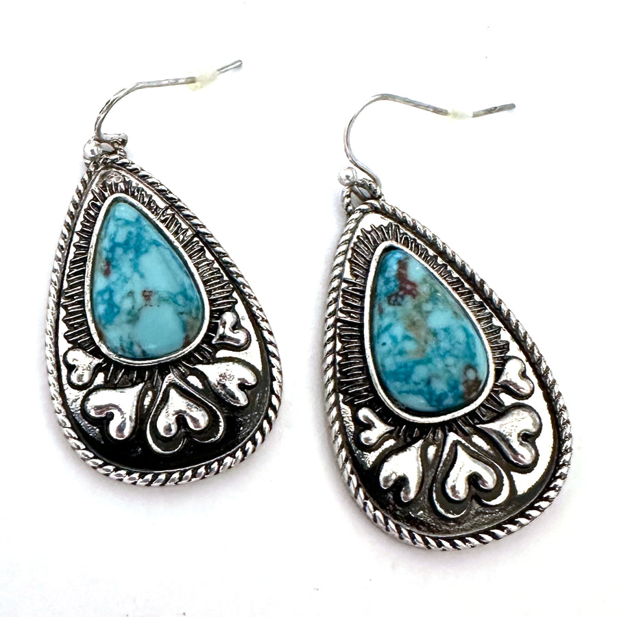 Radiating Heart and Turquoise Earrings - Wyo-Horse - cheap cowgirl western fashion jewelry