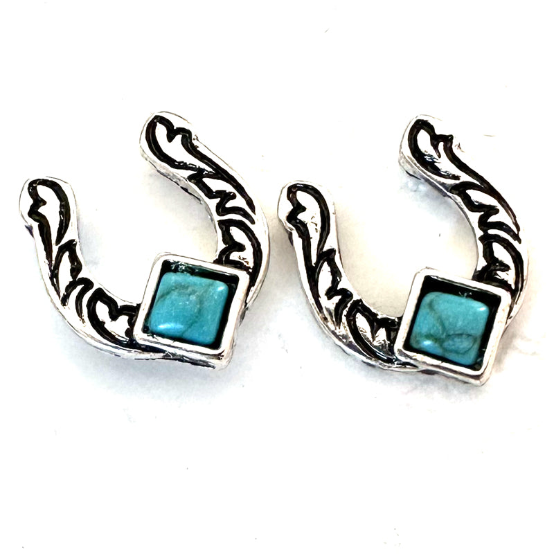 Horseshoe Stud Earrrings Turquoise or AB Rhinestones - Wyo-Horse - cheap cowgirl western fashion jewelry