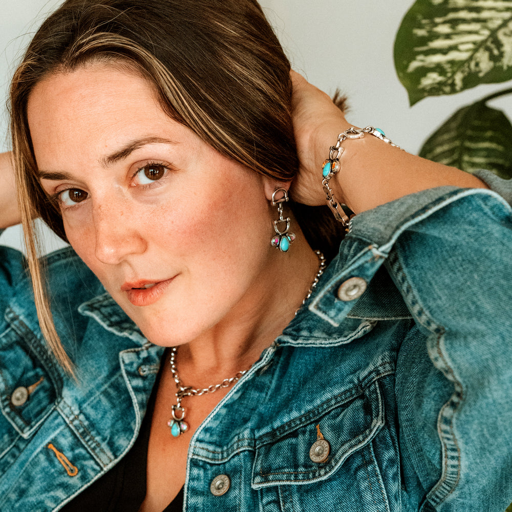 Snaffle Bit Earrings with Turquoise and AB Stones - Wyo-Horse - cheap cowgirl western fashion jewelry