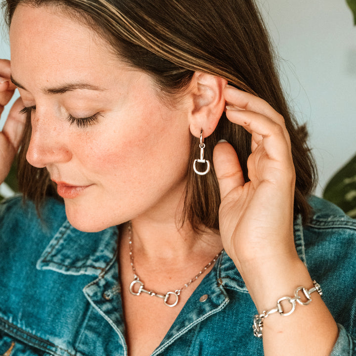 Half Bit Dangle and Small Hoop Earrings Silver or Gold - Wyo-Horse - cheap cowgirl western fashion jewelry
