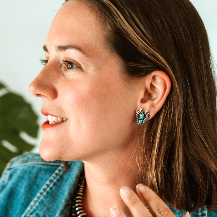 Turquoise Blossom Stud Earrings - Wyo-Horse - cheap cowgirl western fashion jewelry