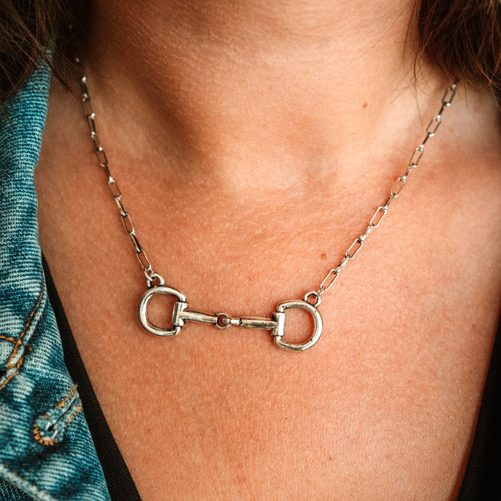 Single Snaffle Bit Necklace Silver or Gold - Wyo-Horse - cheap cowgirl western fashion jewelry