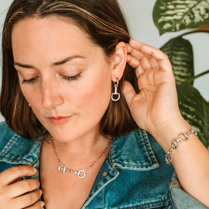 Half Bit Dangle and Small Hoop Earrings Silver or Gold - Wyo-Horse - cheap cowgirl western fashion jewelry