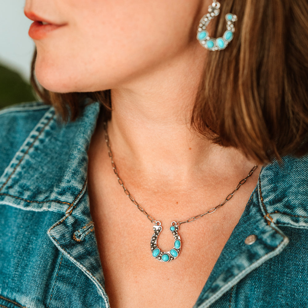 Turquoise Stoned Horseshoe Necklace - Wyo-Horse - cheap cowgirl western fashion jewelry