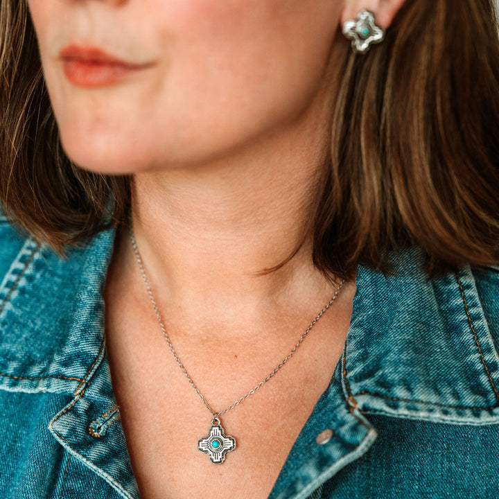 Traditional Zia Sun Burst Stud Necklace - Wyo-Horse - cheap cowgirl western fashion jewelry