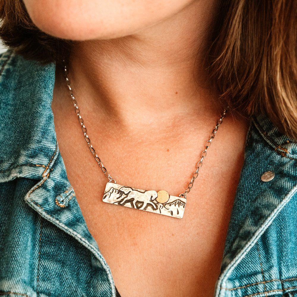 Horse Scene Bar Necklace - Wyo-Horse - cheap cowgirl western fashion jewelry