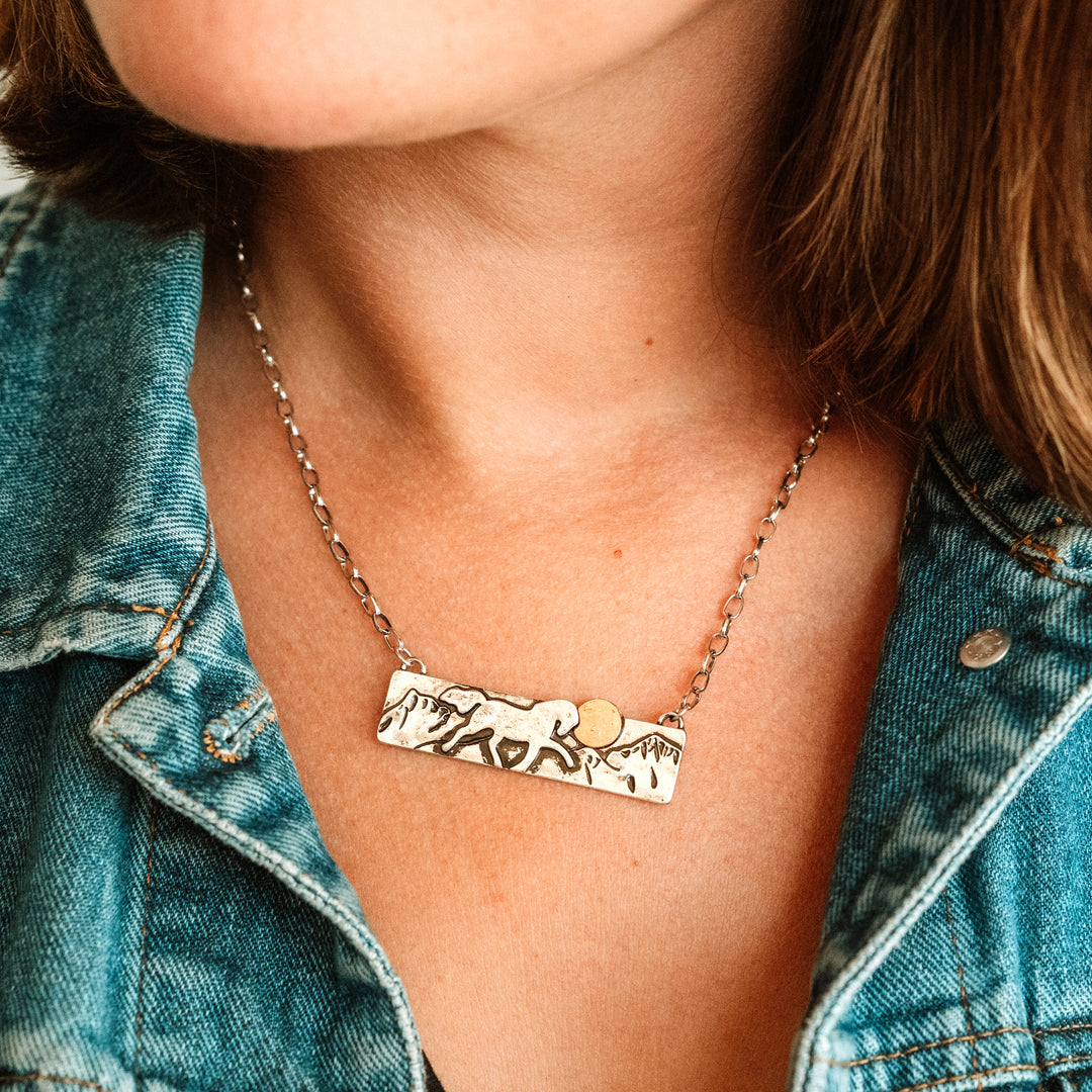 Horse Scene Bar Necklace - Wyo-Horse - cheap cowgirl western fashion jewelry
