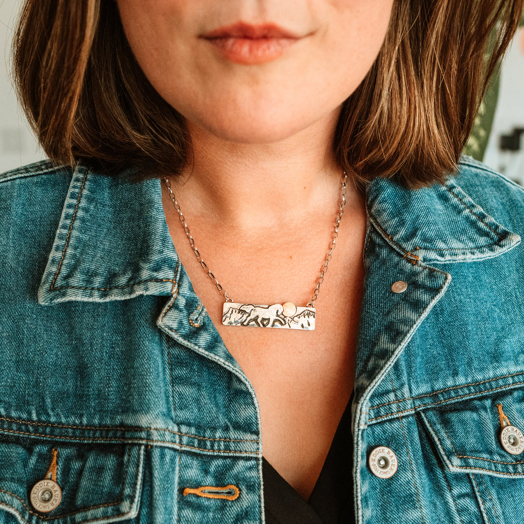 Horse Scene Bar Necklace - Wyo-Horse - cheap cowgirl western fashion jewelry