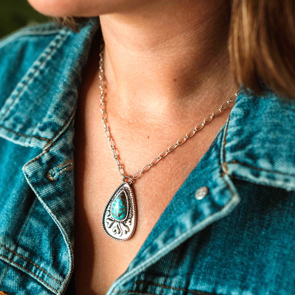 Radiating Heart and Turquoise Necklace - Wyo-Horse - cheap cowgirl western fashion jewelry