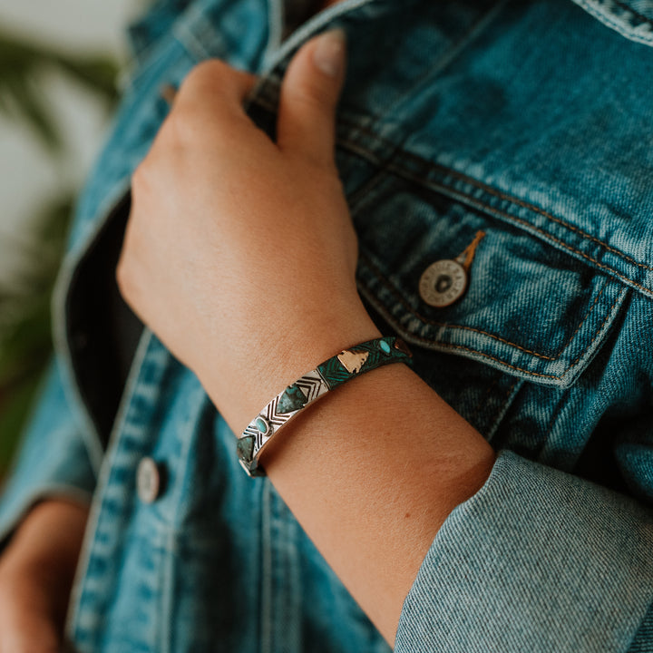 Stretch Arrow Bracelet with Turquoise- Two Tone, Silver or Patina - Wyo-Horse - cheap cowgirl western fashion jewelry