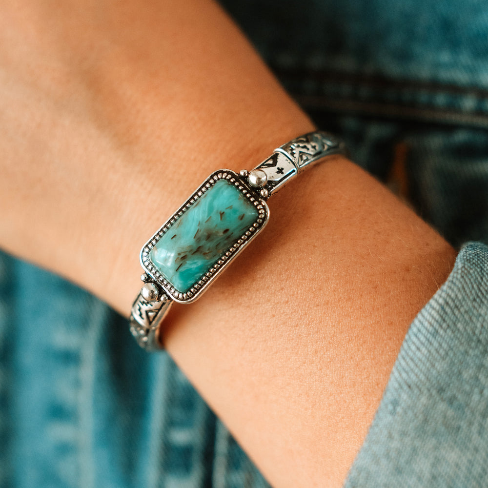Square Turquoise Center Stretch Bracelet - Wyo-Horse - cheap cowgirl western fashion jewelry