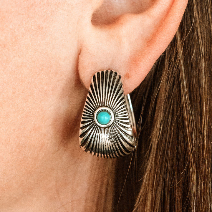 Shining Earrings with Turquoise Center - Wyo-Horse - cheap cowgirl western fashion jewelry