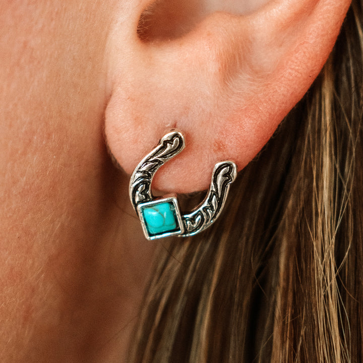 Horseshoe Stud Earrrings Turquoise or AB Rhinestones - Wyo-Horse - cheap cowgirl western fashion jewelry