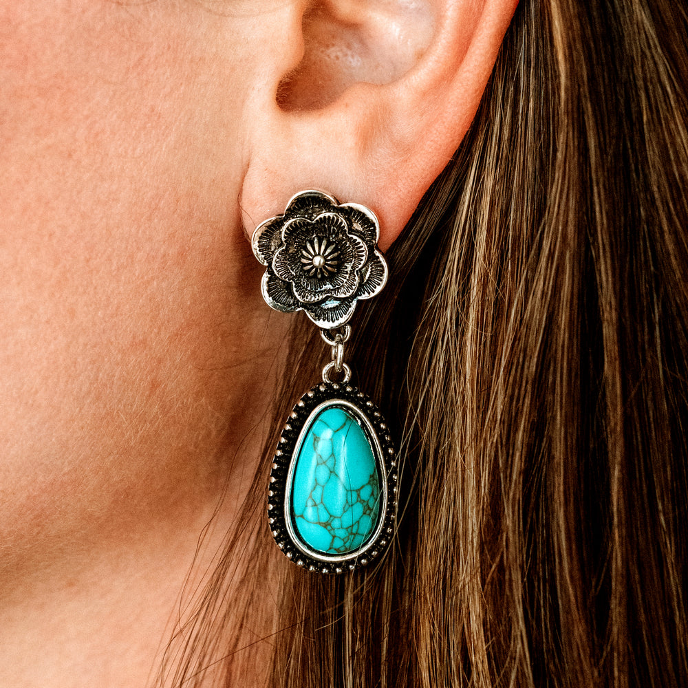 Blossom and Turquoise Drop Earrings - Wyo-Horse - cheap cowgirl western fashion jewelry