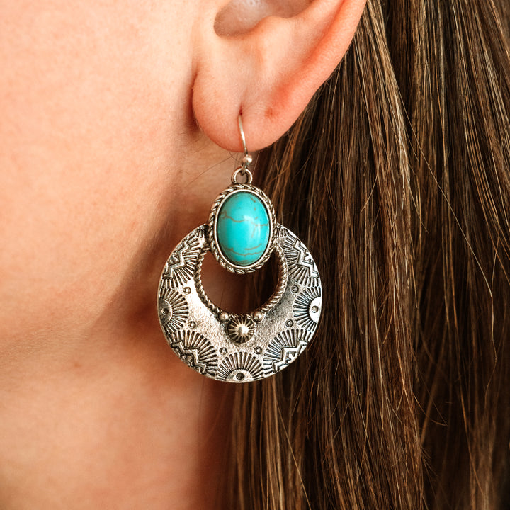 Fan Shape Turquoise Dangle Earrings - Wyo-Horse - cheap cowgirl western fashion jewelry